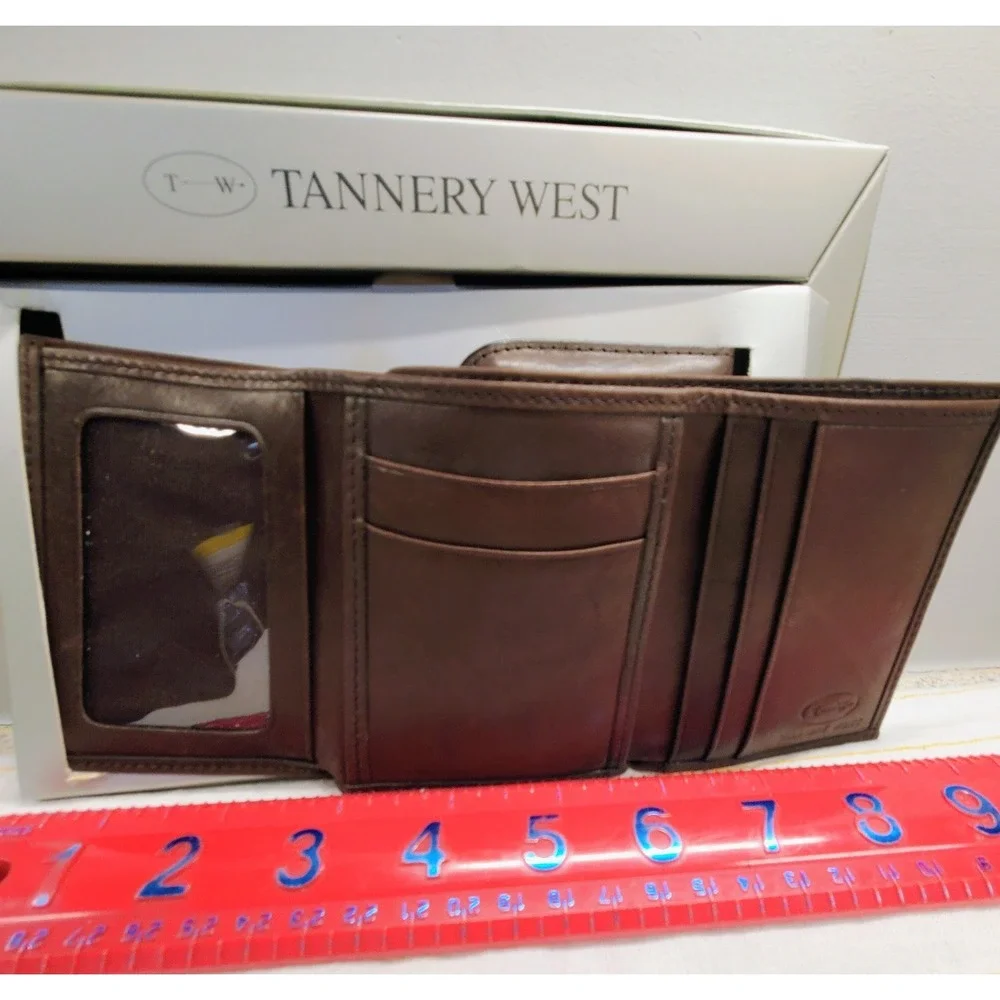 VTG New Genuine Leather Tannery West Men's Tri-Fold Wallet Money Clip Key Chain